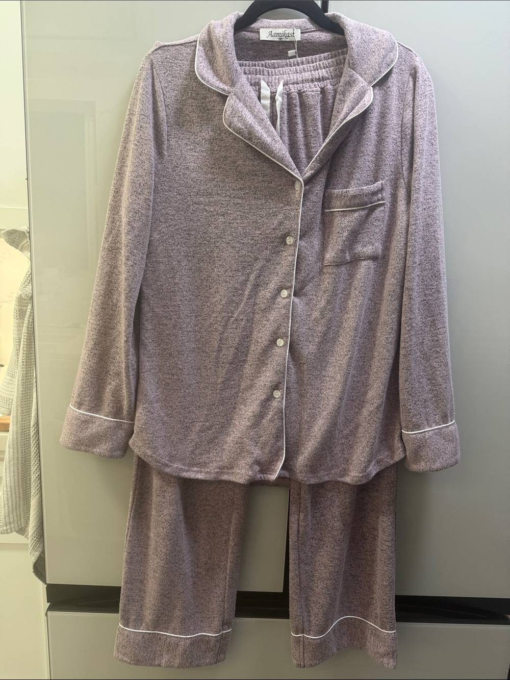 Aamikast Heather Lavender Button-Front Pajama Top and pants set